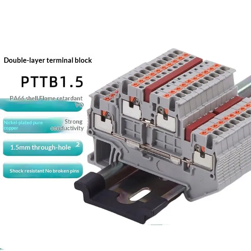 10Pcs PTTB1.5 Din Rail Terminal Block Double Layer Spring Wiring Conductor for RV Caravan Electrical System Modification