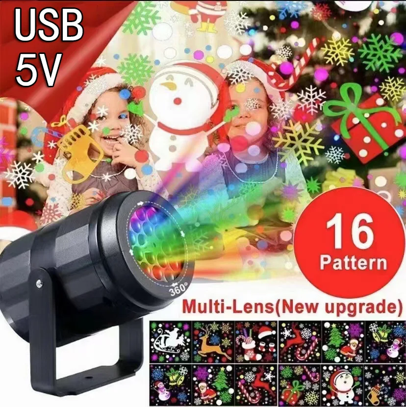 1pc Snowflake Christmas Laser Projector Light,16 patterns Waterproof Rotating Christmas LED Stage Lights Christmas Decoration