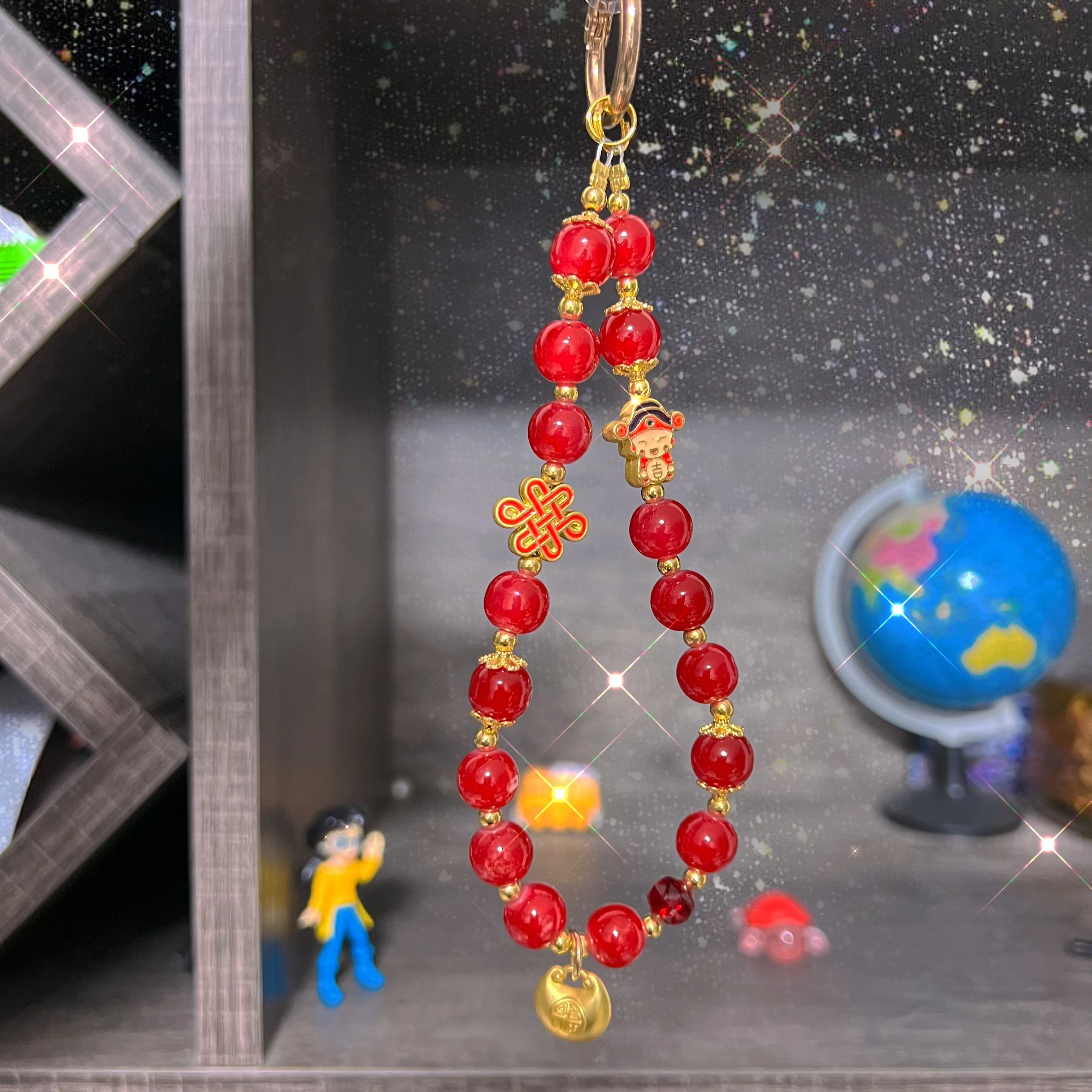 

Retro Pendant Mobile Phone Chain New Year Chinese-Style Pendant Chain Red Festive Beaded Keychain Small Pendant