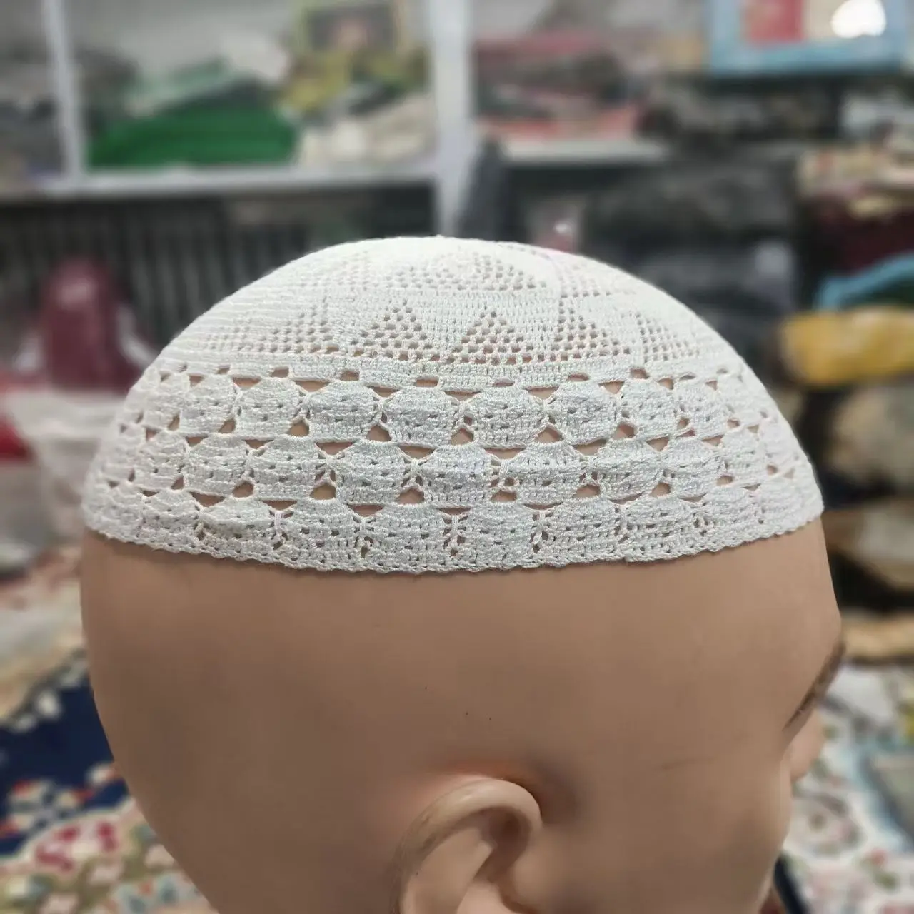 Free Shipping Muslim Caps For Men Colthing Crochet Knit Hat Turkey Kufi Islamic Kippah Jewish Turban White Cotton Mesh 0778