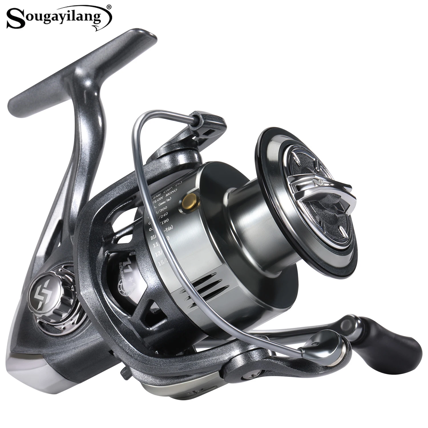 Sougayilang Spinning Fishing Reel High Strength Alloy Gear 5.2:1 Gear Ratio 11+1BB Max Drag 10kg Outdoor Fishing Preferred