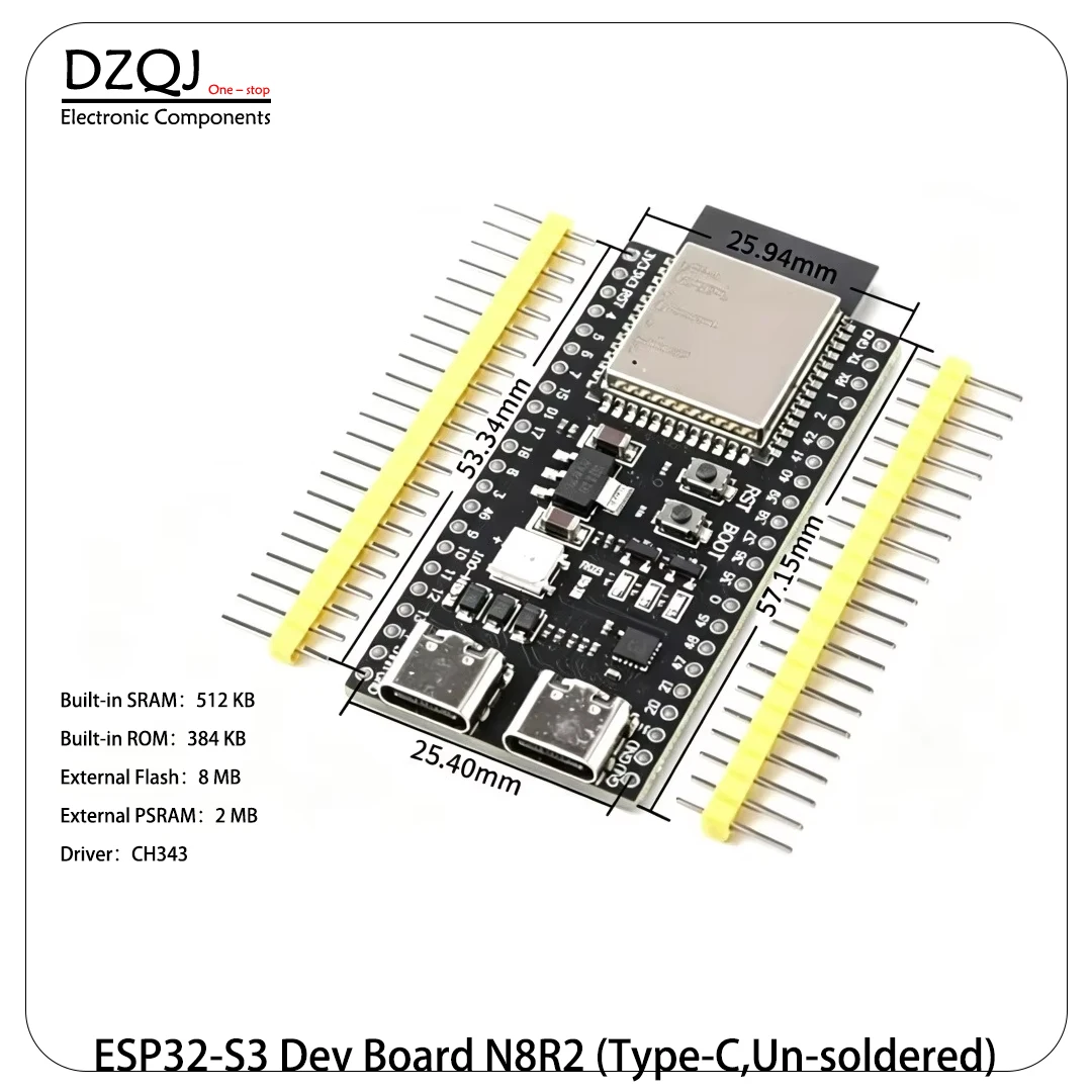 ESP32-S3 ontwikkelbord DevKitC-1 N8R2 N16R8 WiFi BT-module 44-pins Type-C USB ESP32-S3