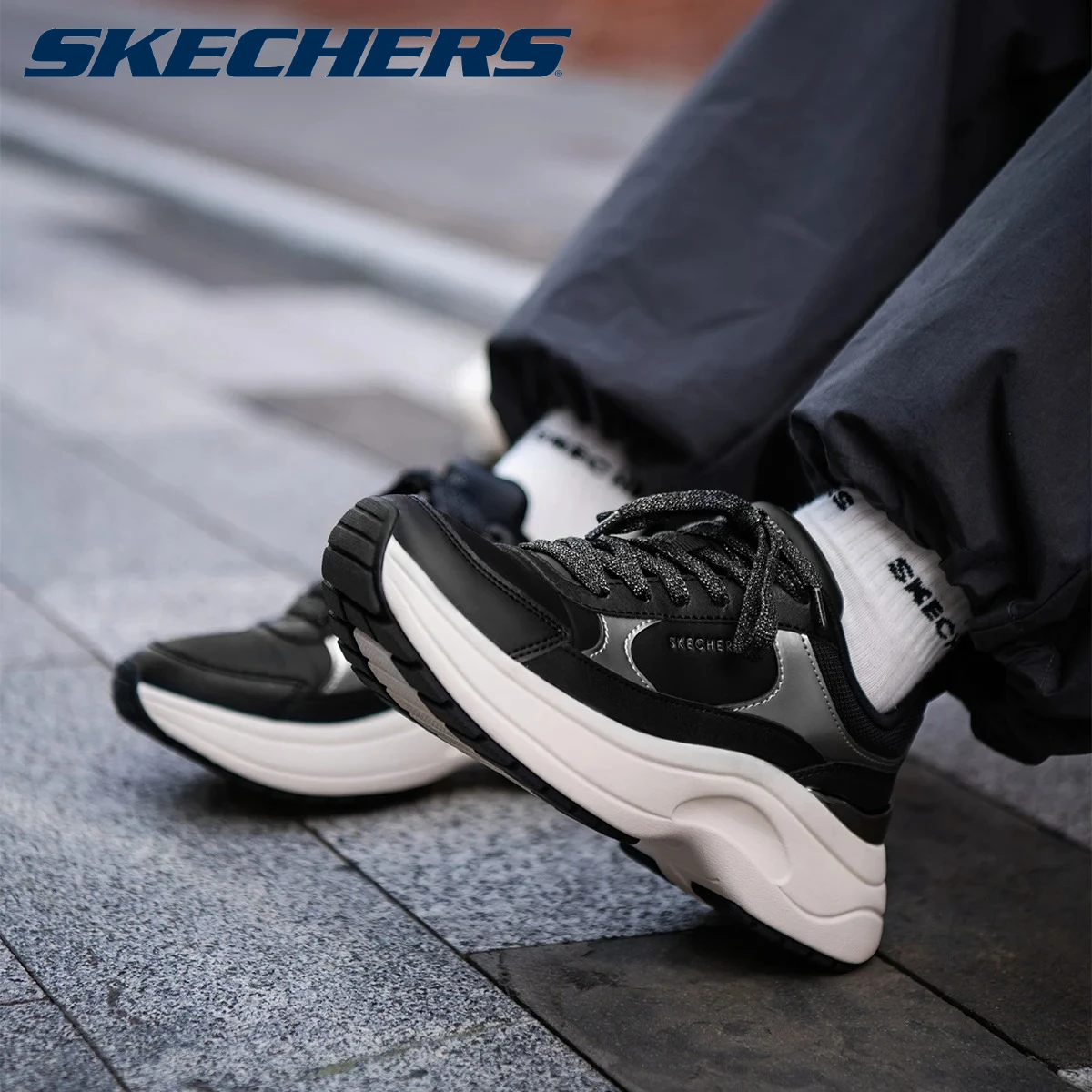 Skechers moda plataforma de couro pai sapatos para mulheres casuais tênis de sola grossa sapatos tenis de mujer кроссо Ramon мужɔе