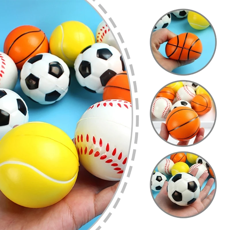 12Pieces Elastic PU Sponge Ball Basketball Football Baseball Tennis Rugby Footdall Mini Decompression Ball Release Pressure Toy