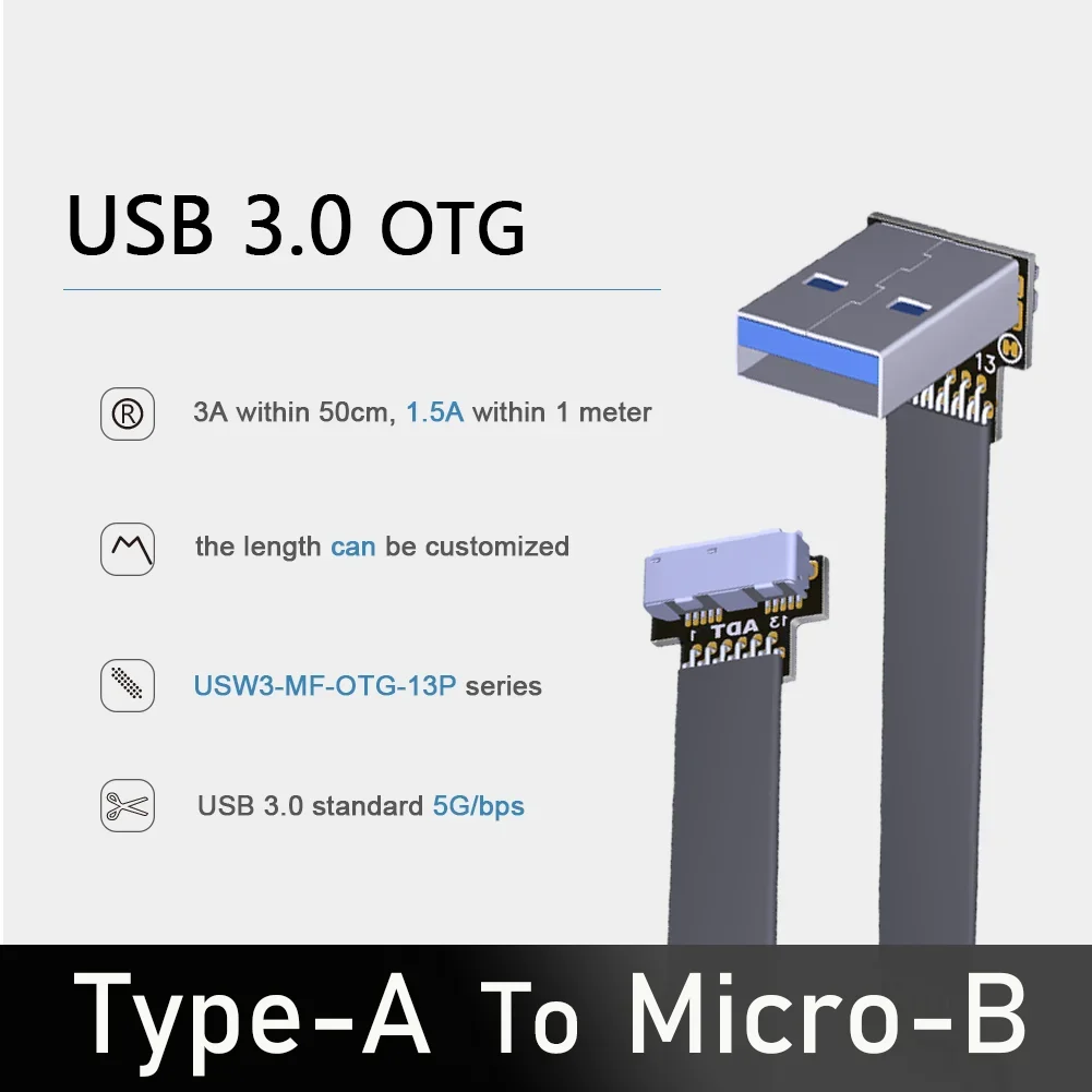 Aerial FPV PTZ USB 3.0 Type-A male To Micro-B female OTG flat extension cable 3cm-3m For PC AV HDTV LCD FPV FFC 3D  Multicopter