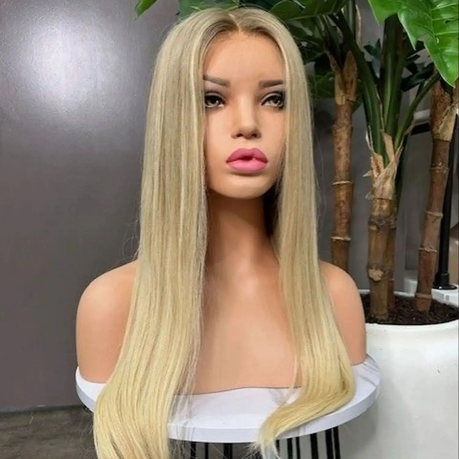 20 Inches Ombre Light Blonde Synthetic Lace Top Wigs Natural Straight Soft High Quality Heat Resistant Fiber Wigs On Clearance