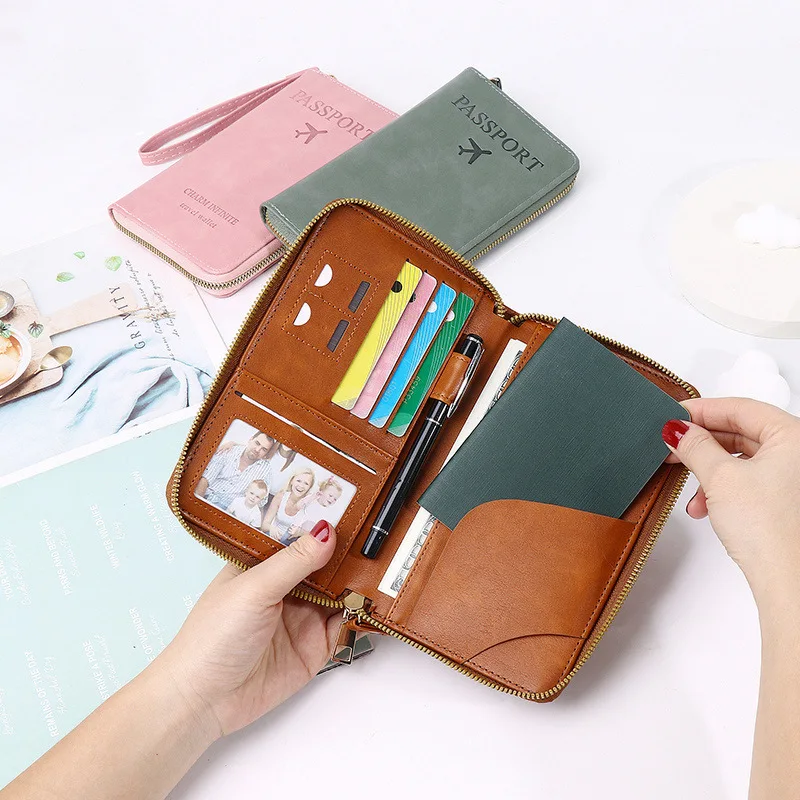 Custom Long Passport Holder Multifunctional Travel Wallet Ticket ID Card Document Organizer Zipper Closure view 3
