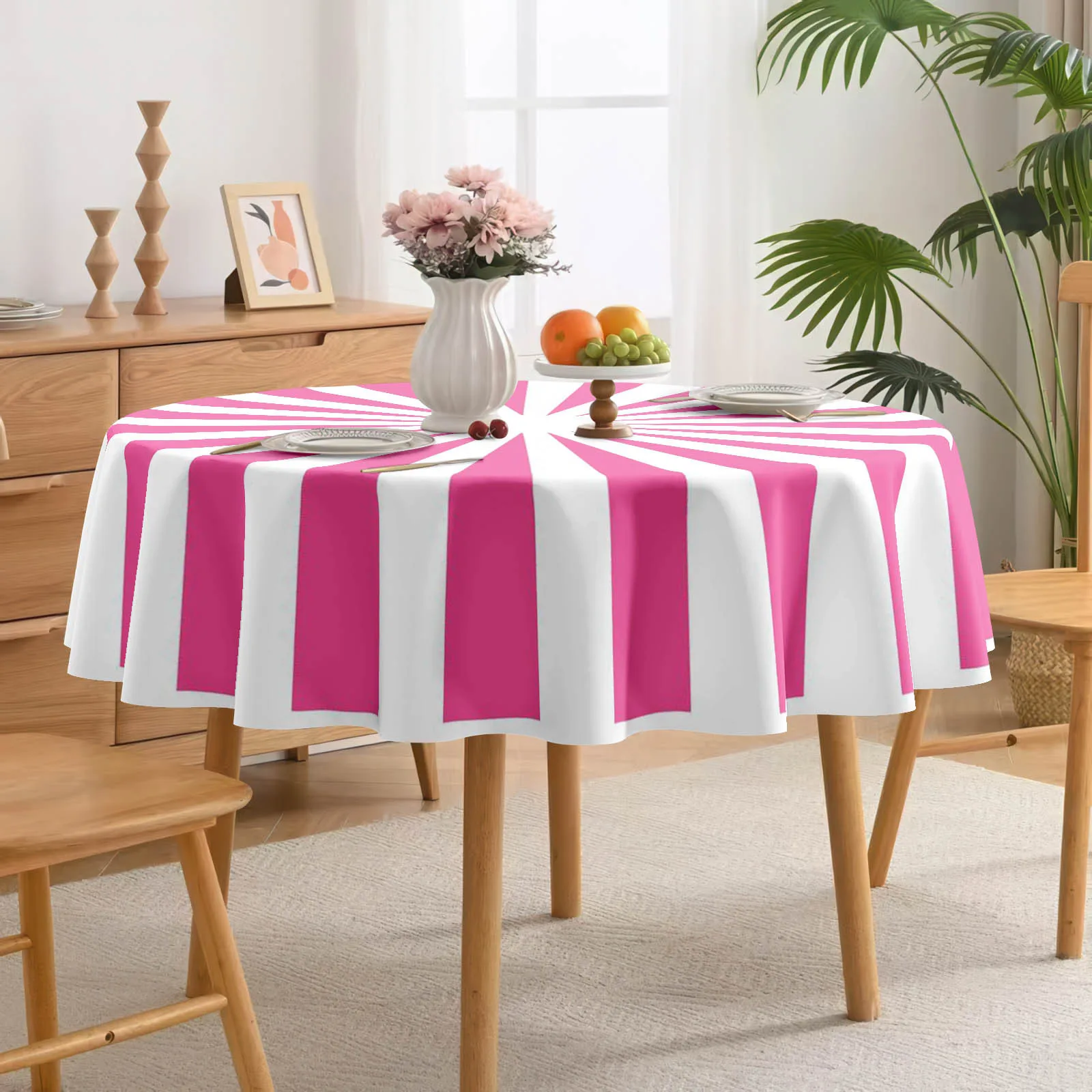 1pc White and Pink Element 【2D Flat Printing】 Printed Tablecloth, Giftzyc