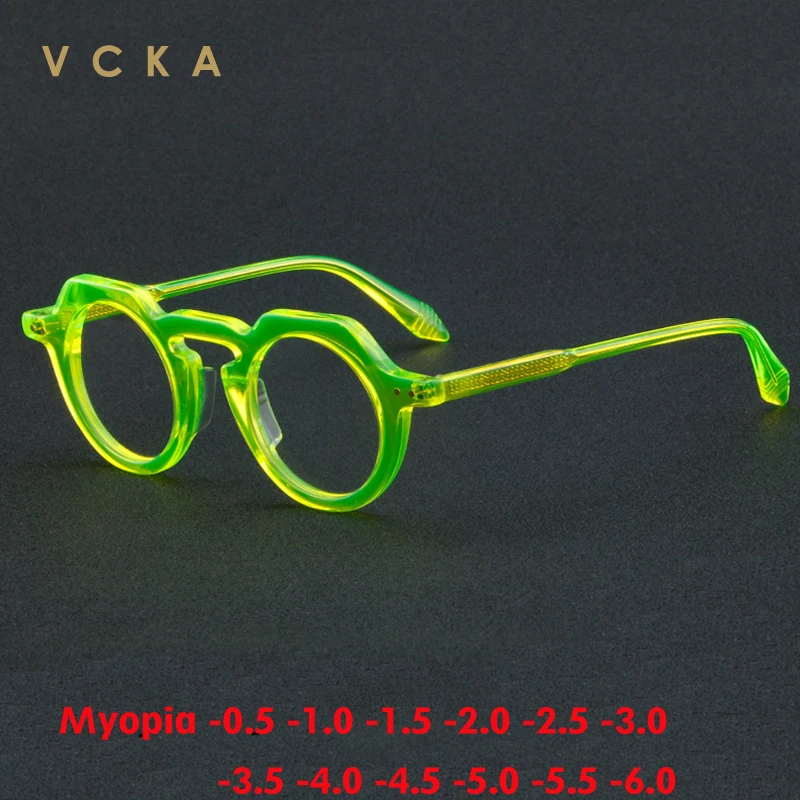 

VCKA Vintage Acetate Myopia Glasses Frame Women Men 2023 New Prescription Optical Eyeglasses Luxury Eyewear -0.5 to -6.0