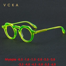 VCKA Vintage Acetate Myopia Glasses Frame Women Men 2025 New Prescription Optical Eyeglasses Luxury Eyewear -0.5 to -6.0