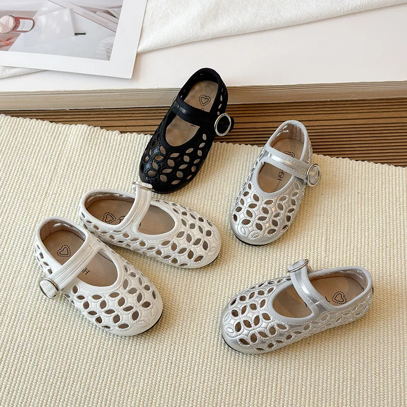 

Girls Retro Hollow Word Belt Mary Jane Shoes New Shallow Baby French Soft Ballet Flats Loafer Size 23-34