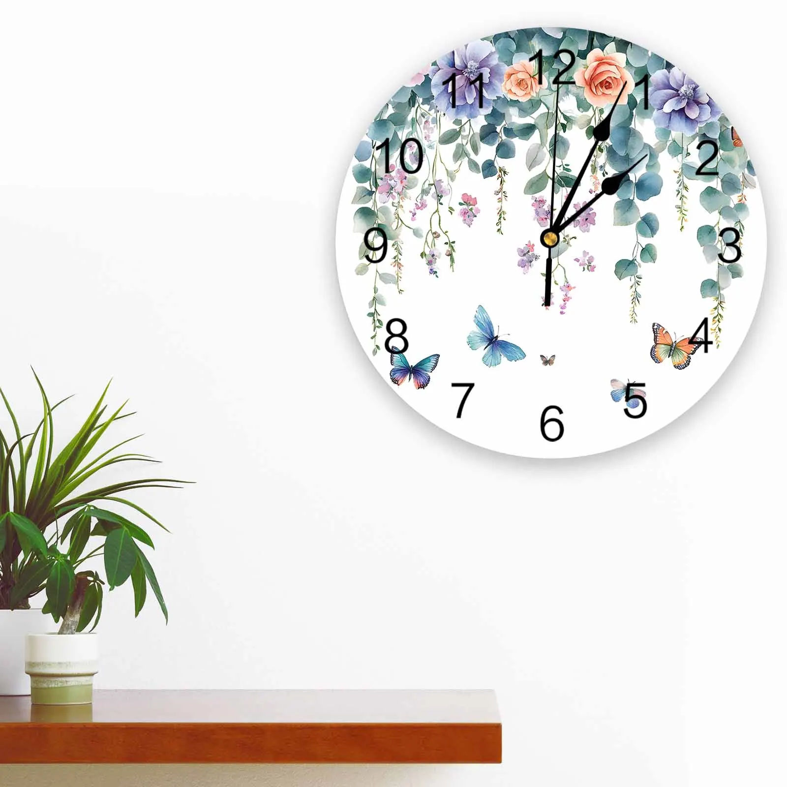 

Bedroom Wall Clocks Eucalyptus Leaf Colorful Butterfly Flowers Living Room Clocks Ornaments Baby Room Study Mute Wall Clocks