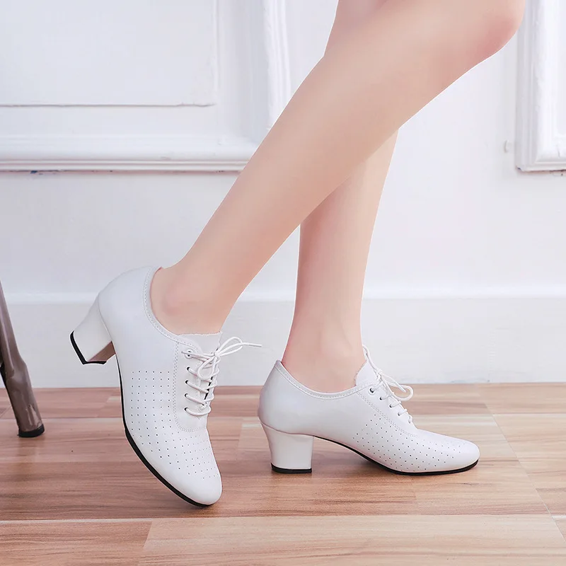 Cowhide Salsa Dance Shoes Women Latin Dance Shoes Genuine Leather Heels Soft Bottom Modern Party Ballroom Tango Dancing Shoes