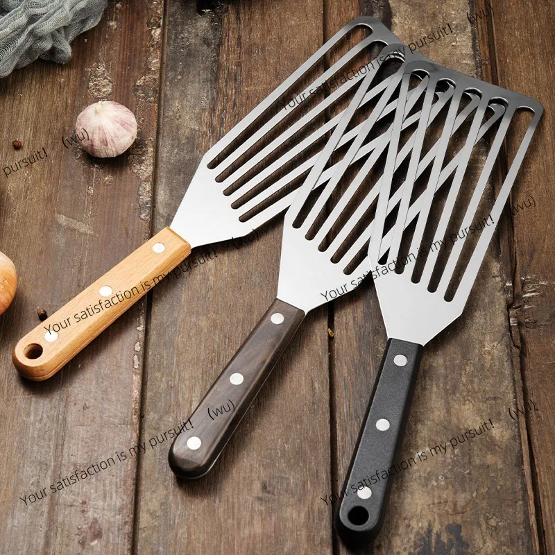 Stainless Steel Wooden Handle Cooking Spatula Steak Pancake Frying Shovel Teppanyaki Scraper Barbecue Tool Kitchen Accessories