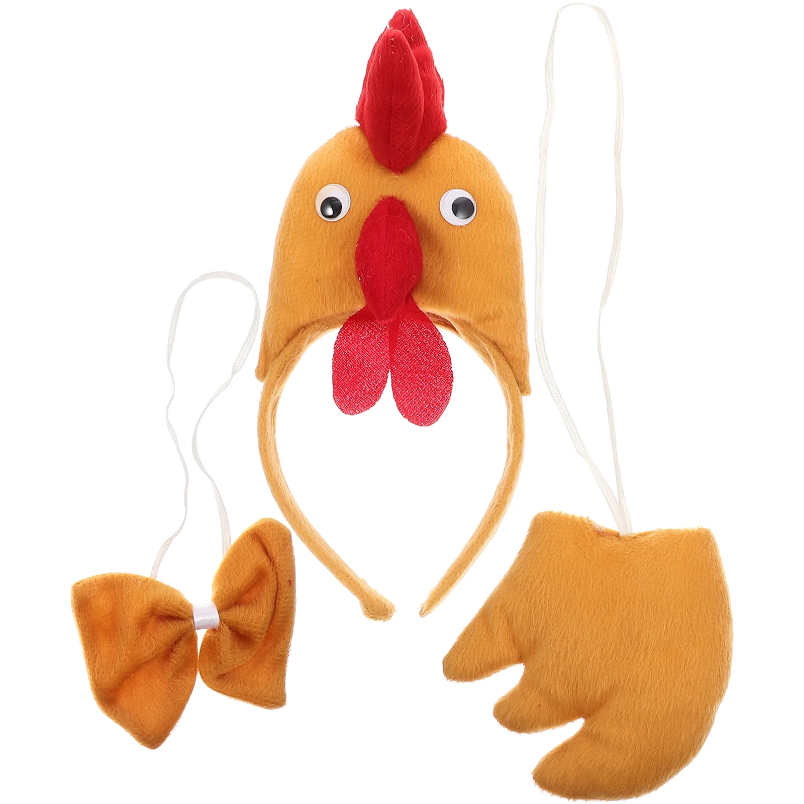 Conjunto de tres piezas de pollo tridimensional, pajarita para fiesta de Pascua, accesorio de cola de pavo, tocado de felpa, diademas de algodón