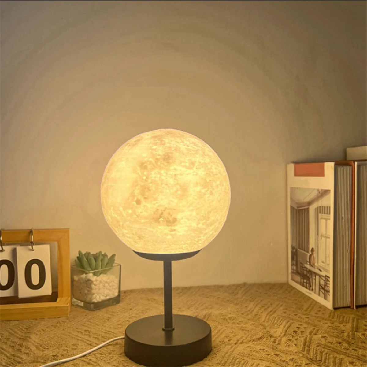 3D Moon Lamp Bedside Table Lamp Dimmable Bedside Lamp Small Modern Bedroom Lamp Bed Side LED Desk Light Nightstand Lamp