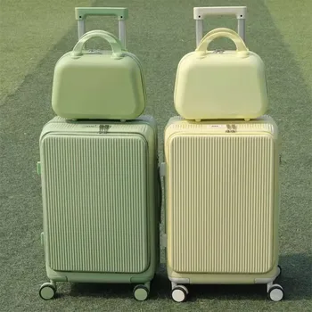 Front öffnung Laptop tasche Koffer Frauen USB-Aufladung multifunktion ale Abs PC Gepäck Sets Männer Trolley Fall mit Getränke halter