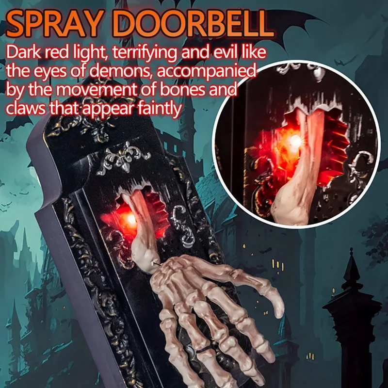 Campainha Decorativa de Halloween Como Mostrado, Sensor Automático, Campainha Assombrada com Som Assustador e Spray para Crianças, 1 Pc