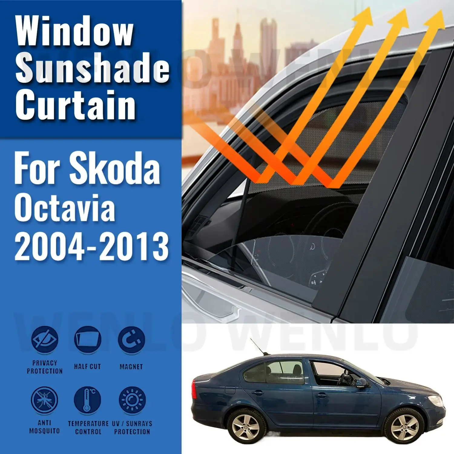 

For Skoda Octavia 1Z 2004-2013 LAURA Car Sunshade Front Windshield Magnetic Mesh Curtain Rear Side Window Sun Visor Shade