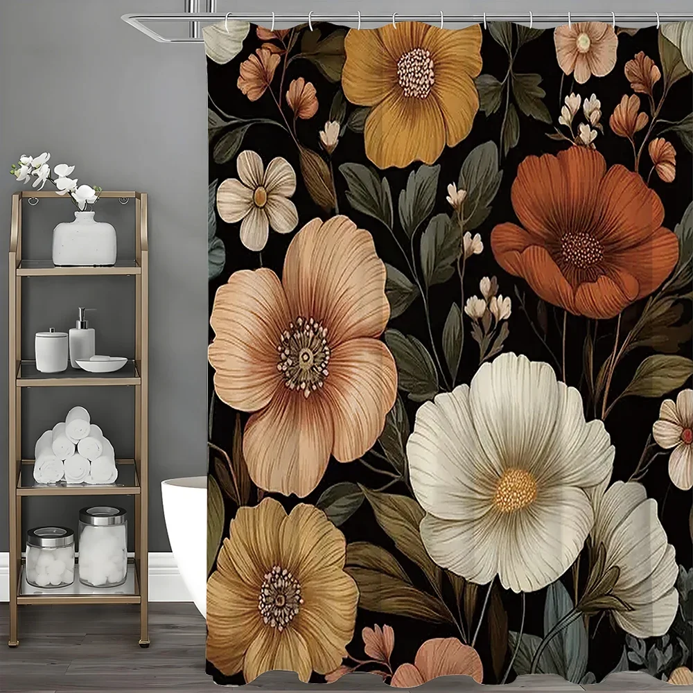 

Красочная занавеска для душа с цветком, декоративная занавеска для душа в ванной комнате, водонепроницаемая занавеска для душа с крючками