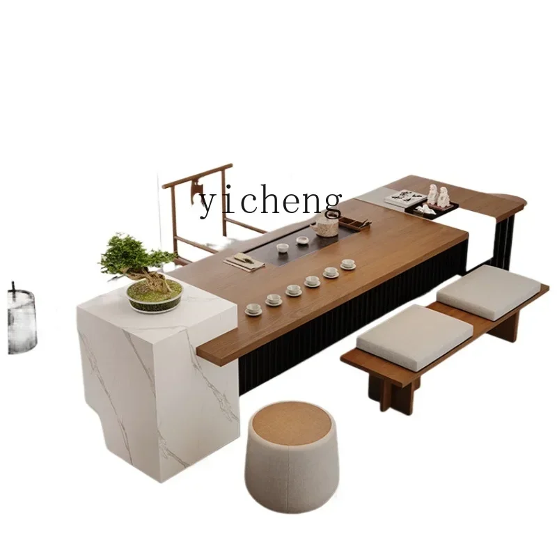 

solid wood log island tea table and chairs modern simple home living room office