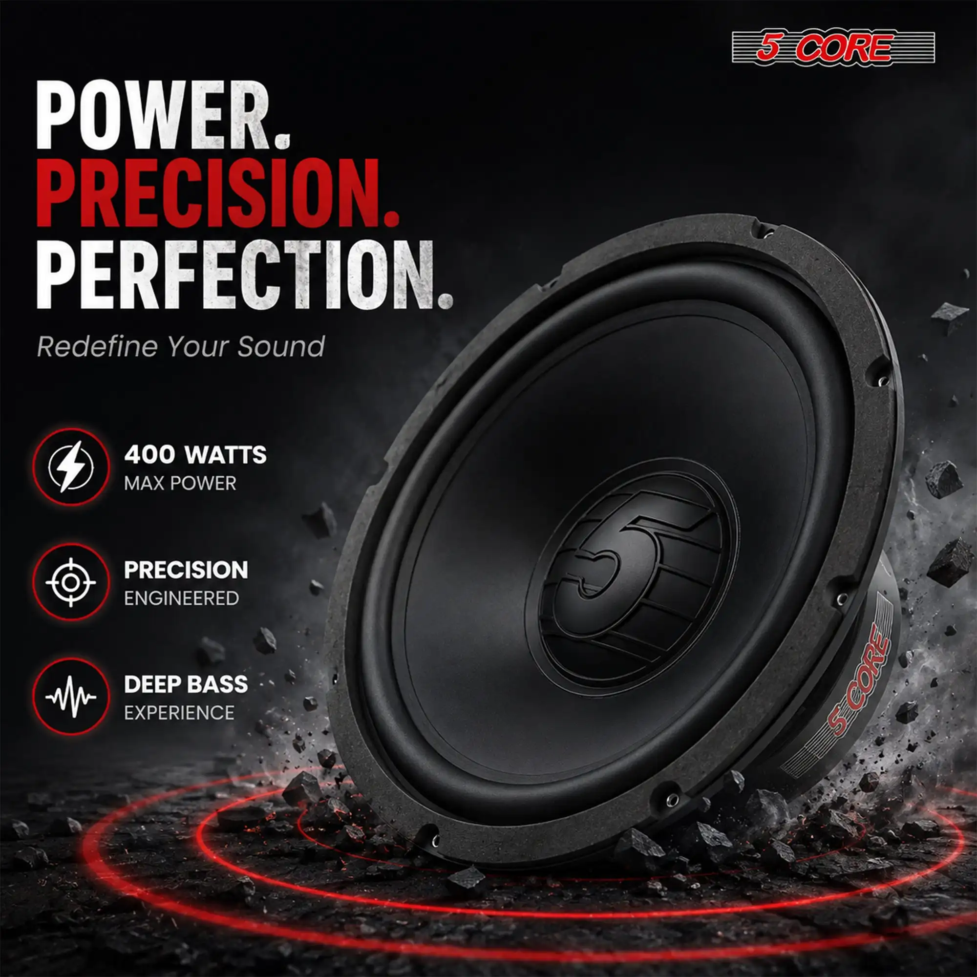 5 Core 12 Inch Car Woofer Audio Pair 400W 4Ohm Deep Bass Replacement Subwoofer for SUV Truck,WF 12 140 PP 4OHM 2PCS