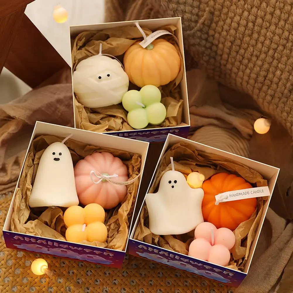 3pcs/set Scented Candles Halloween Ghost Gift Box Set Home Decoration Small Ornaments Holiday Gifts