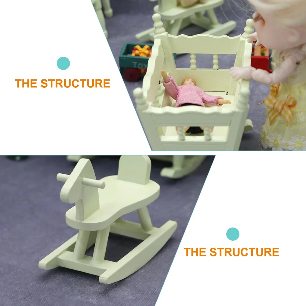 

Набор миниатюрной мебели из премиального дерева: легкий декор для детской комнаты, аксессуары для дома своими руками, кресло-качалка, стул, лошадка, настольное украшение