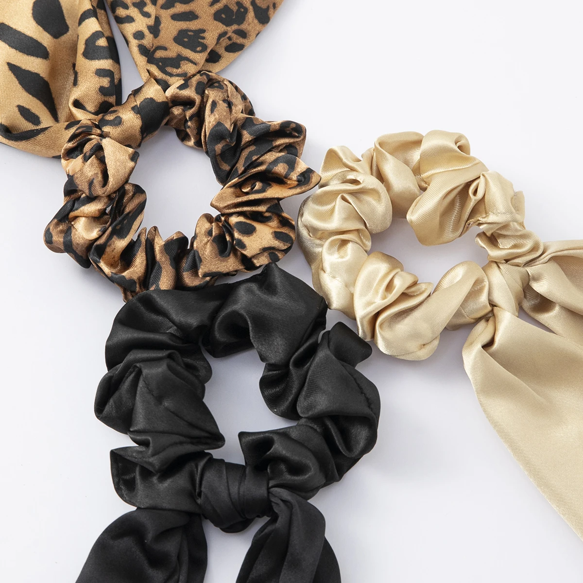 3Pcs New Fashion Leopard Satin Ribbon Large Intestine Hair Band Girls Tie Hair High Elasticity Rubber Band Headwear