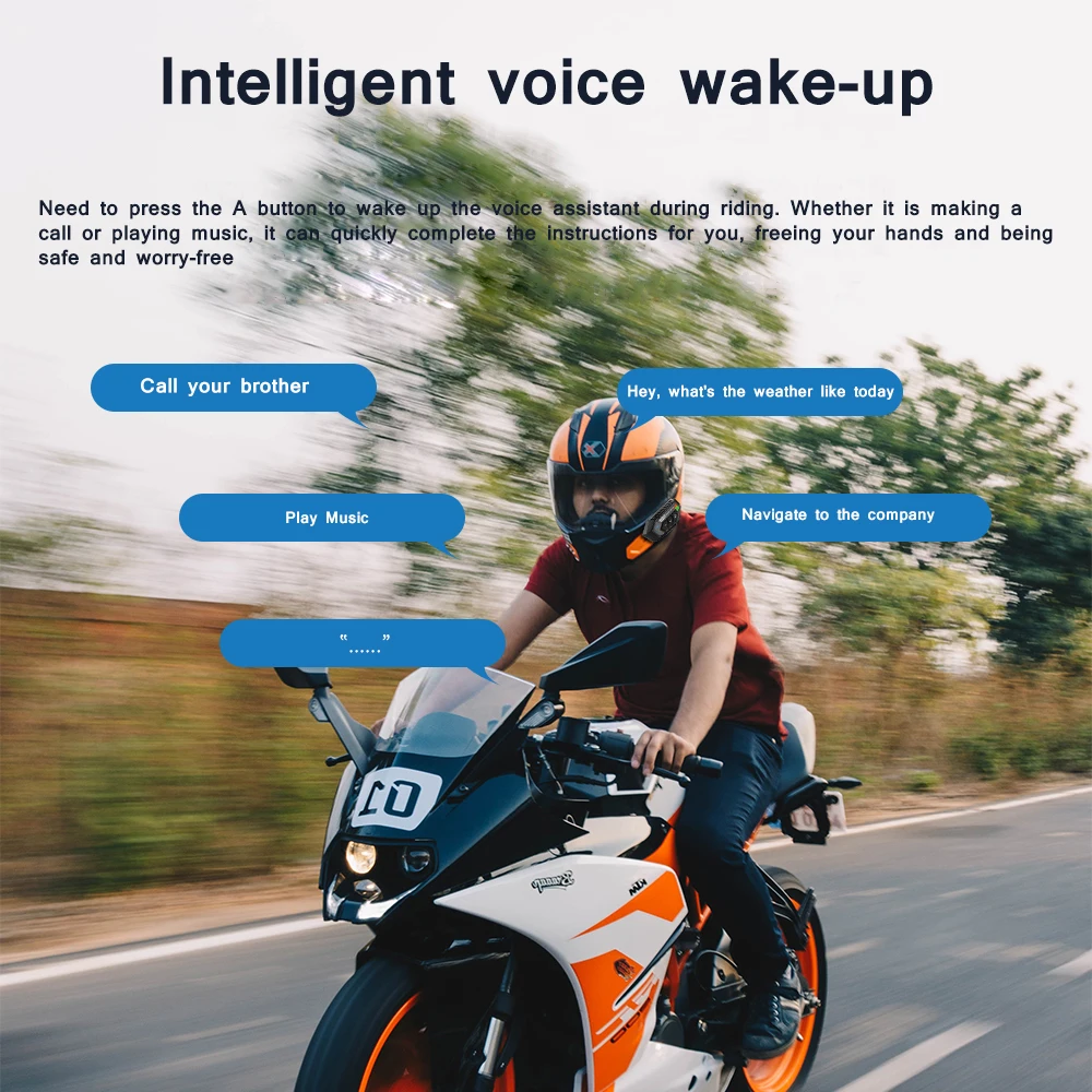 Bluetooth 5.3 Motorcycle Helmet Headset Waterproof Al Voice Assistant Wireless Hands-Free Call Phone with Colorful Ambient Light