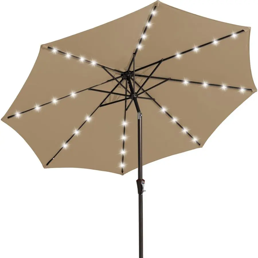 

9FT Outdoor Patio Umbrella with Solar Lights, LED Lighted Pool Umbrella with Tilt and Crank, Outdoor Table Umbrellas for Deck, Y