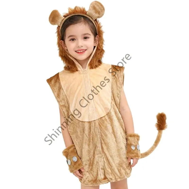 

M68A Lions Costumes Animal Ears Headband Tail Hooded Jumupsuit Lions Fancy Dress Accessories Halloween Cosplay Costume Props