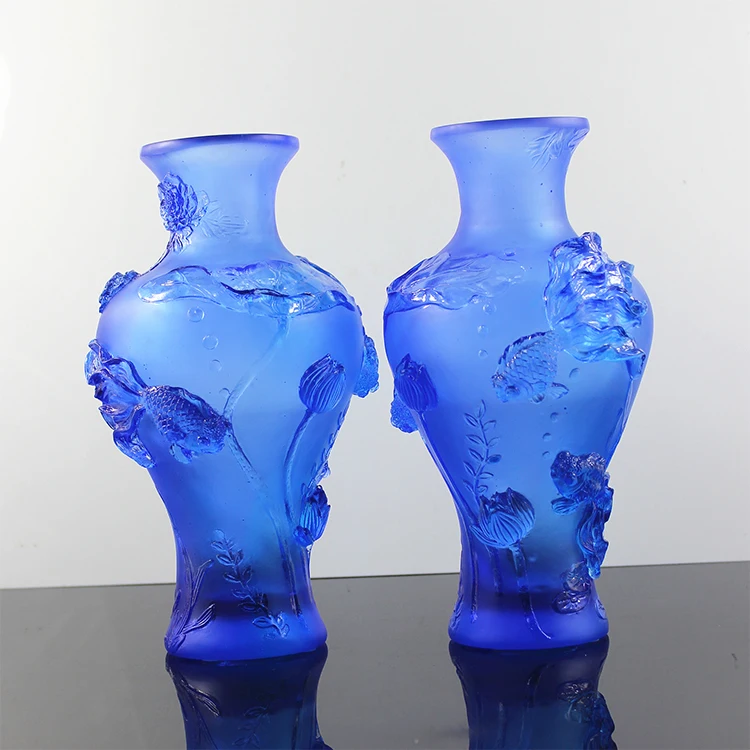 Glass Vases Custom Design Glass Bottle BLUE Art Glass Flower Bottle