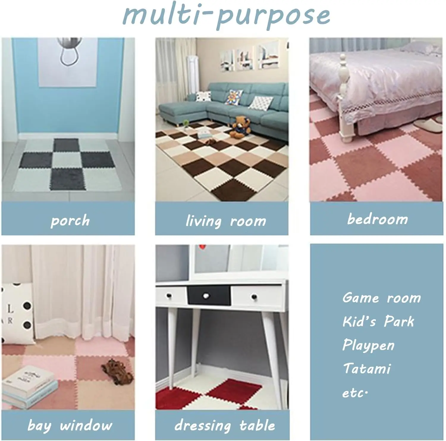 Interlocking EVA Foam Puzzle Mats Soft Plush Floor Tiles Square Area Rugs Non-Slip for Kids Playroom Bedroom Living Room view 8