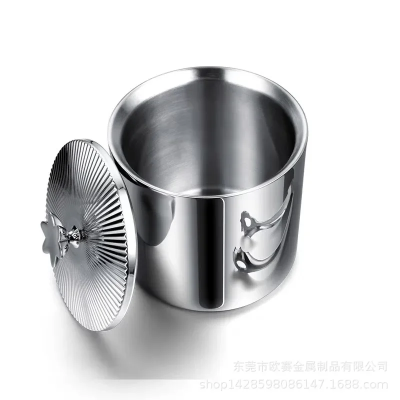 Luxury Stainless Steel Ice Bucket Double Layer Champagne Cooler Creative Wine Chiller Bin for Party Bar Home Decor High End