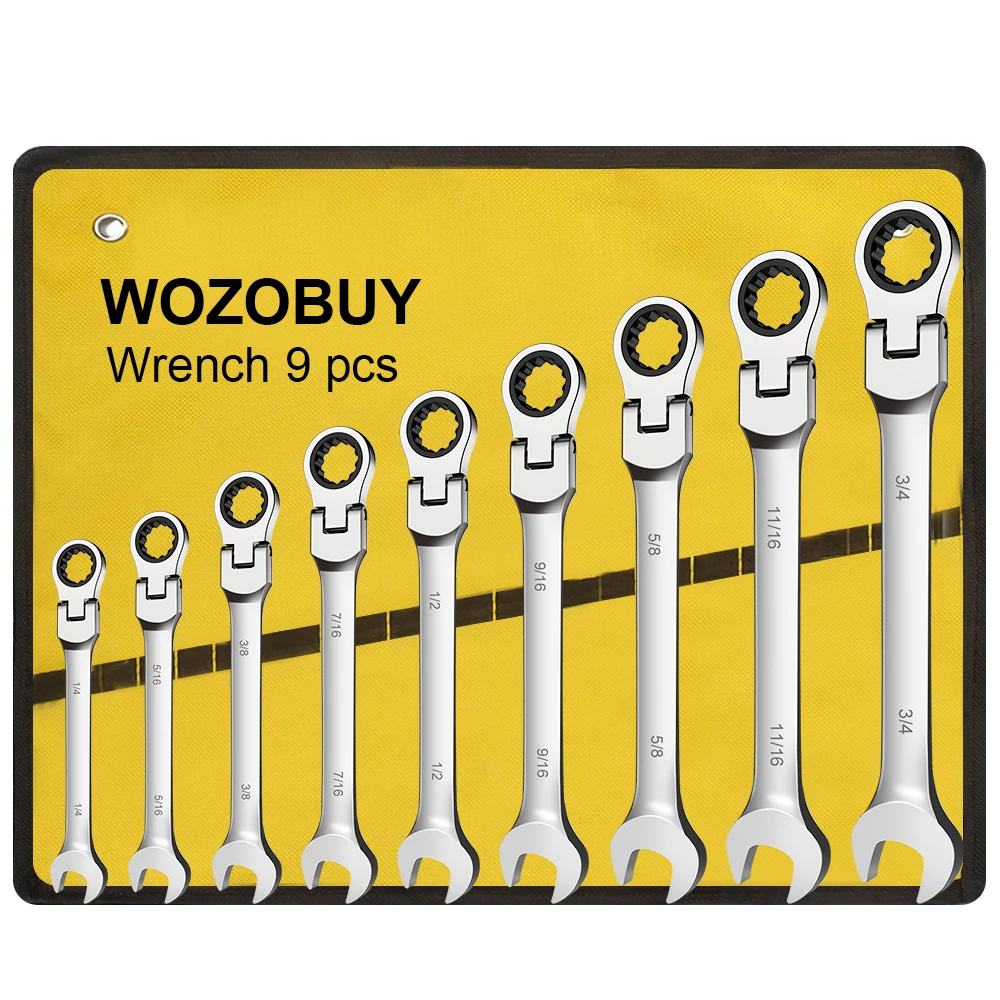 Flex Head Ratchet Wrench Kit,Cr-V Construction, 9 pcs 1/4\