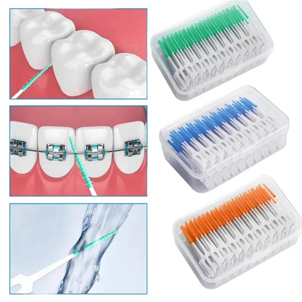 20pcs Interdental Brushes Dental Soft Toothpicks Brush Between Teeth with Thread Disposable Orthodontic Oral Cleaning Tools