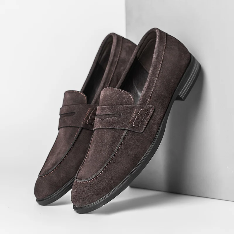 

Men Leather Formal Male Shoes Adult Anti Velvet Leather Covered Foot Business Men Flats Casual One Foot Loafers Slip-On Walking