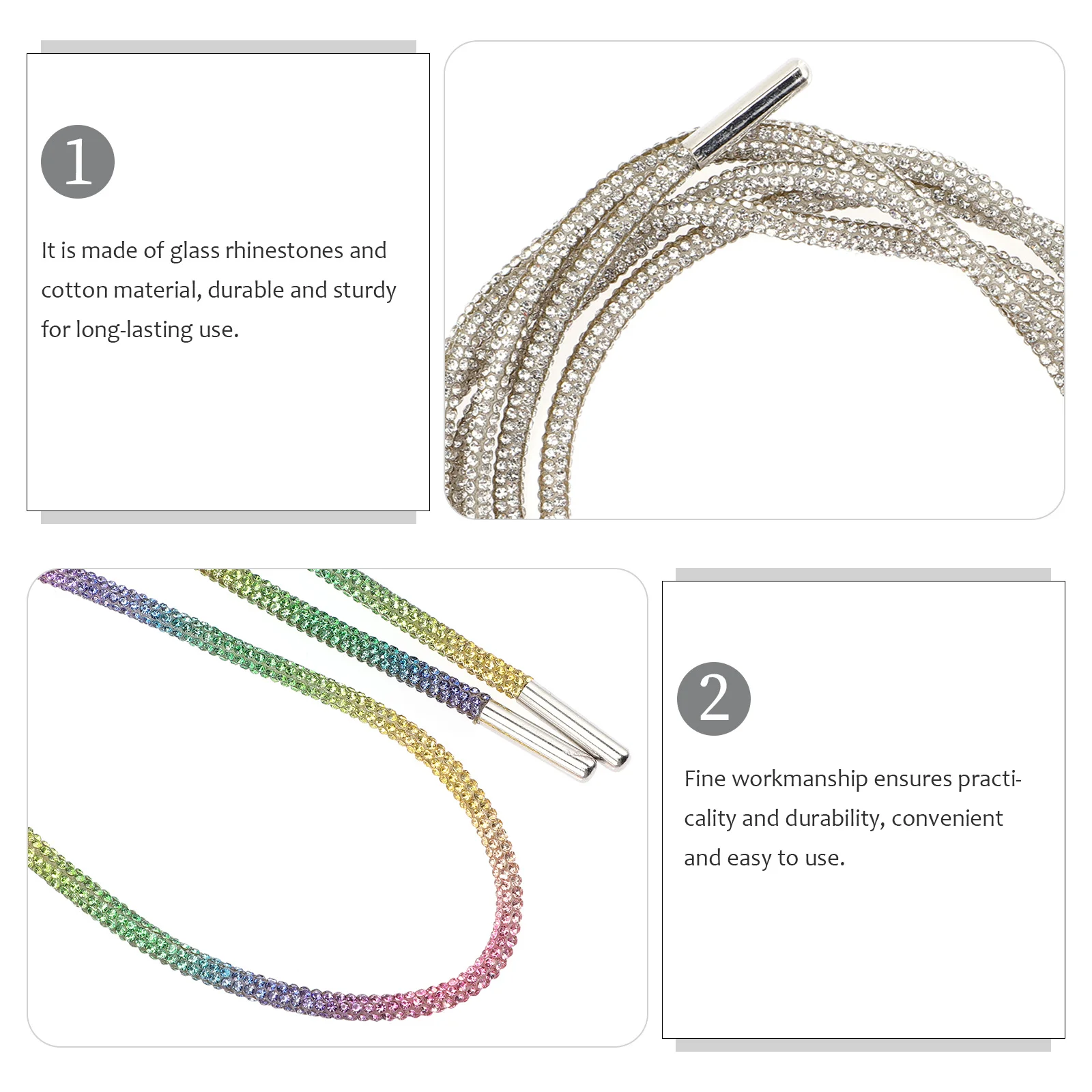 3Pcs Rhinestone Shoe Laces Glitter Rope Laces for Sneakers Boots Running Shoes Colorful Sparkly Shoelaces for Women