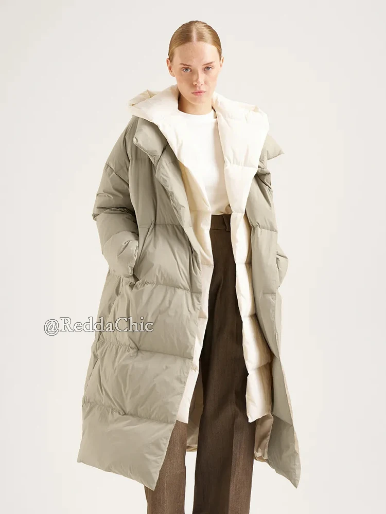 REDDACHiC Chaqueta larga de dos tonos con bolsillos, chaqueta acolchada acolchada para mujer, Abrigo acolchado informal con botones, prendas de vestir cálidas para invierno