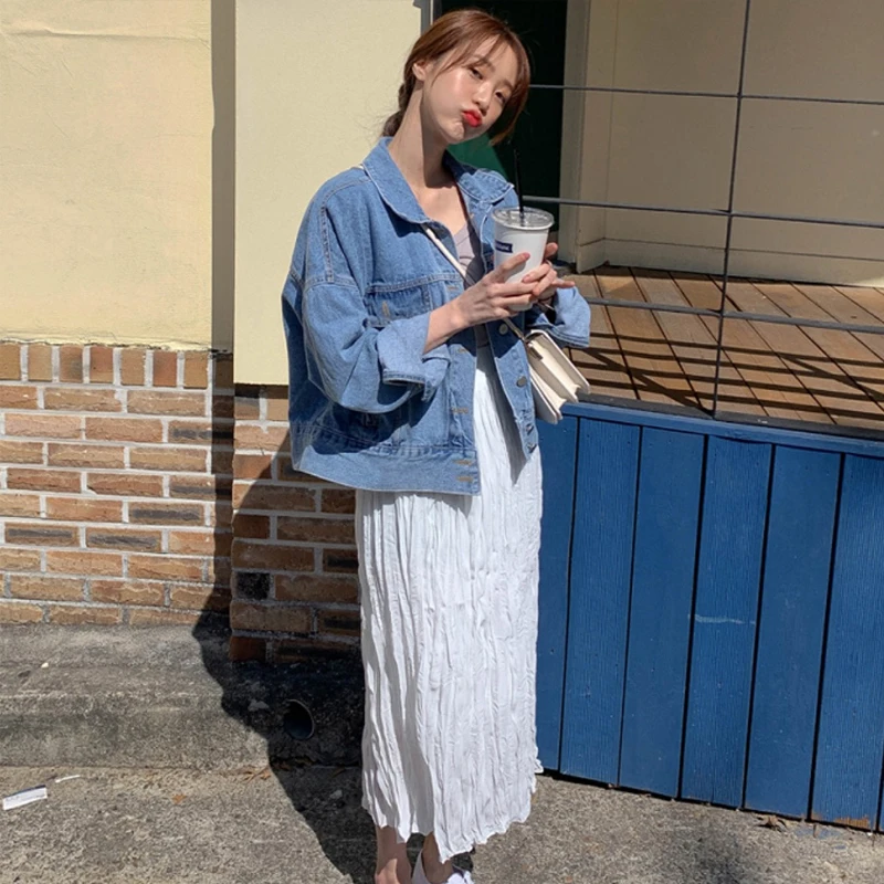 Cappotto primaverile da donna primaverile in denim Jaet Long Sve Faionable coreano con colletto in misto cotone e bottoni