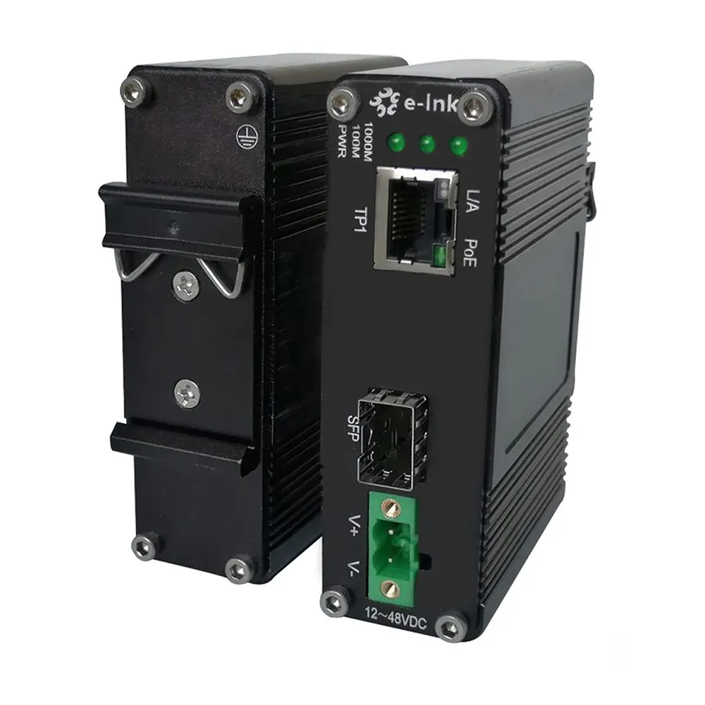 12-48V DC Input DIN Rail Industrial Grade Gigabit 60W PoE Media Converter with 100/1000M SFP Port