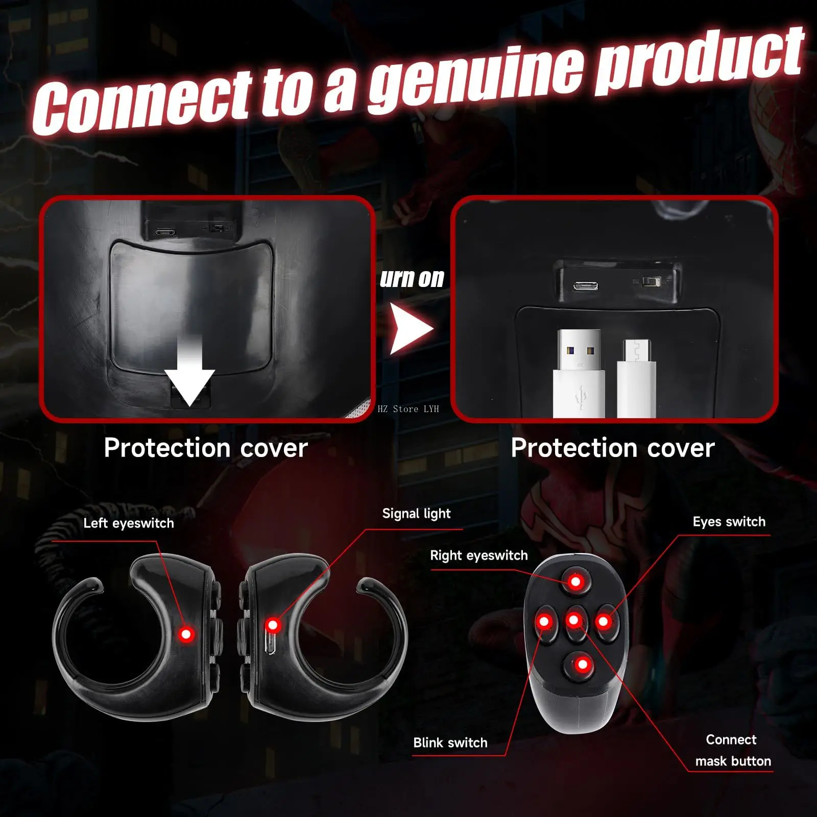 1:1 Miles Morales Mask with Movable Eyes Mascara Electric Gwen Spider Helmet Ring Control Halloween Cosplay Mask Toy Man Gift