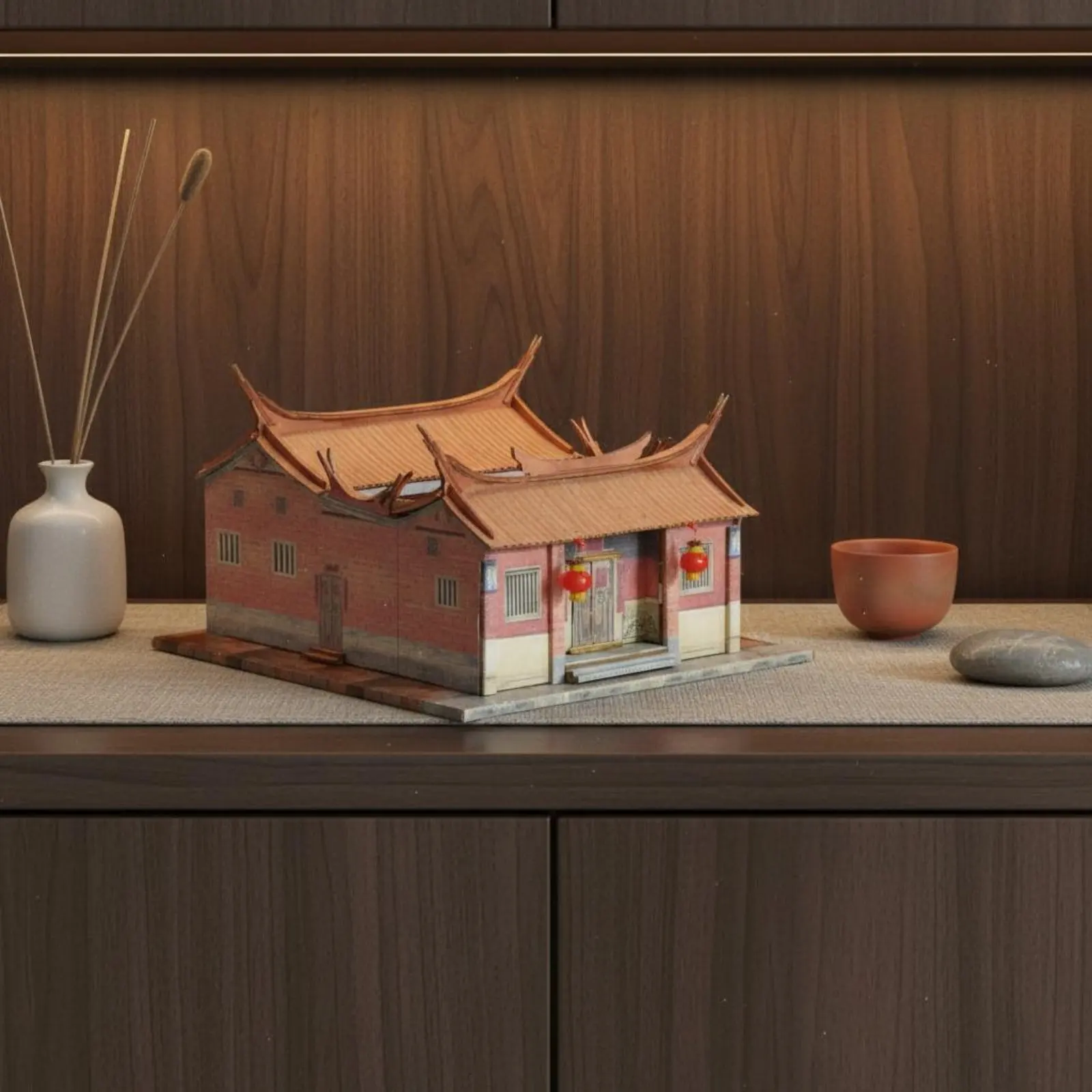 

Curved Roof Roof Building Model Souvenir Gift Chinese Traditional House Model DIY Miniature House Kit Includes Illuminating