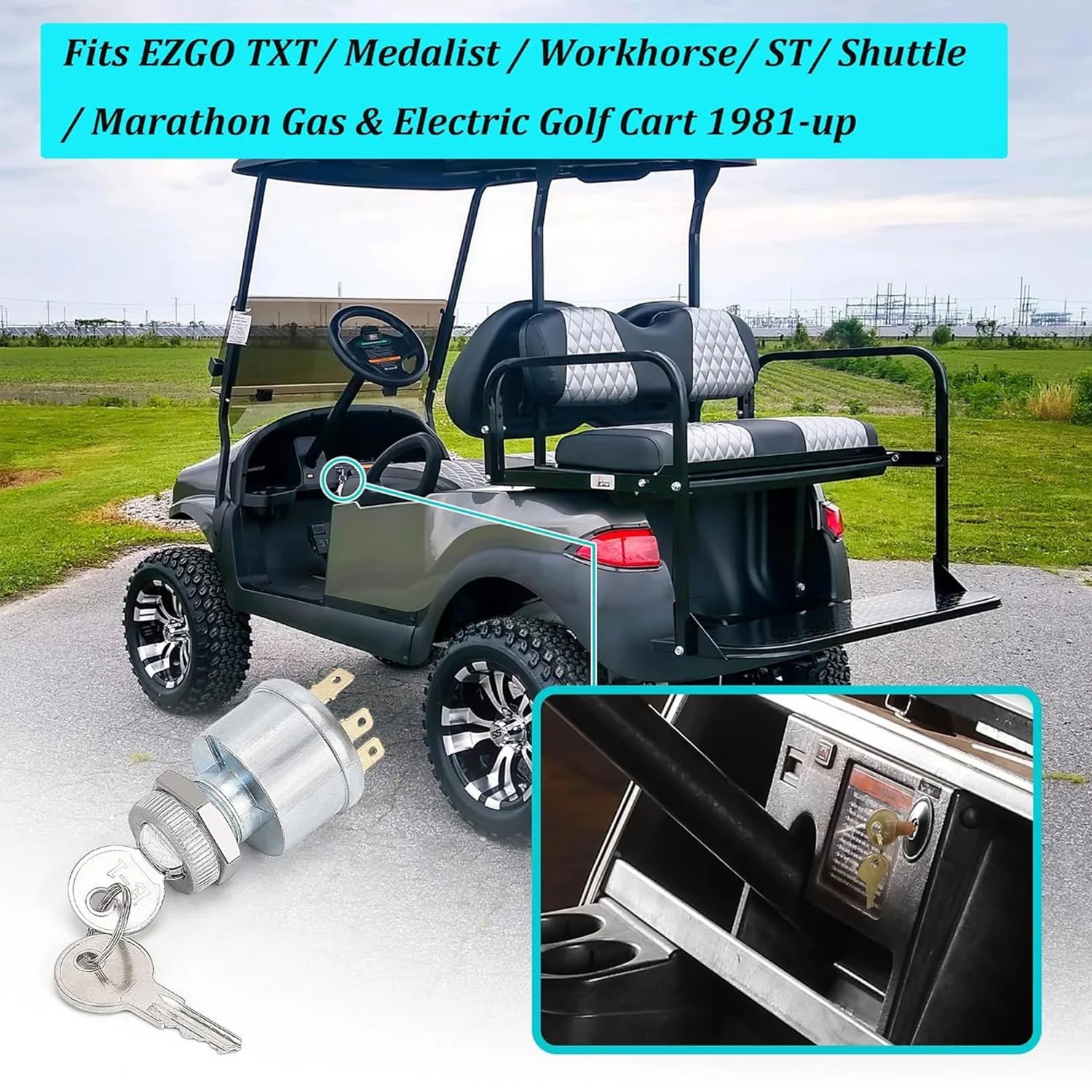 Golf Ignition Switch with Key for EZ-GO TXT, Medalist, Workhorse 4 Terminals OEM# 33639-G01 33639G01, 33639-G03 33639G03