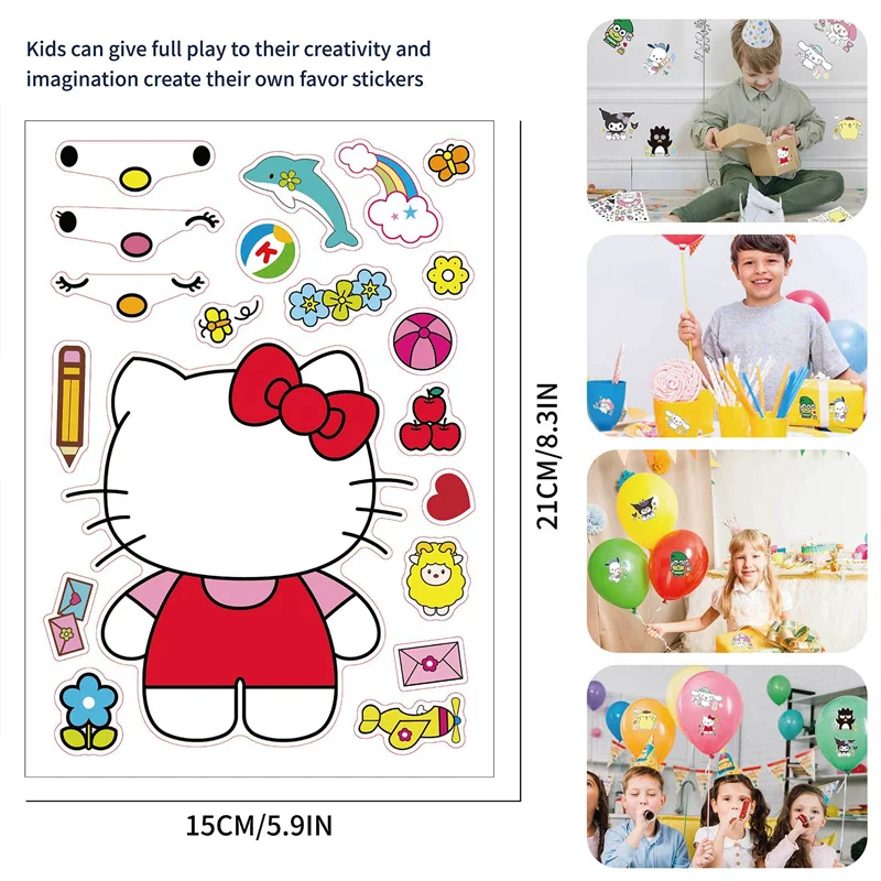 6-8pcs Hello Kitty Cinnamonroll Stickers Kids Creative Cartoon Anime Parent-child Interactive Decoration Face Change DIY Sticker