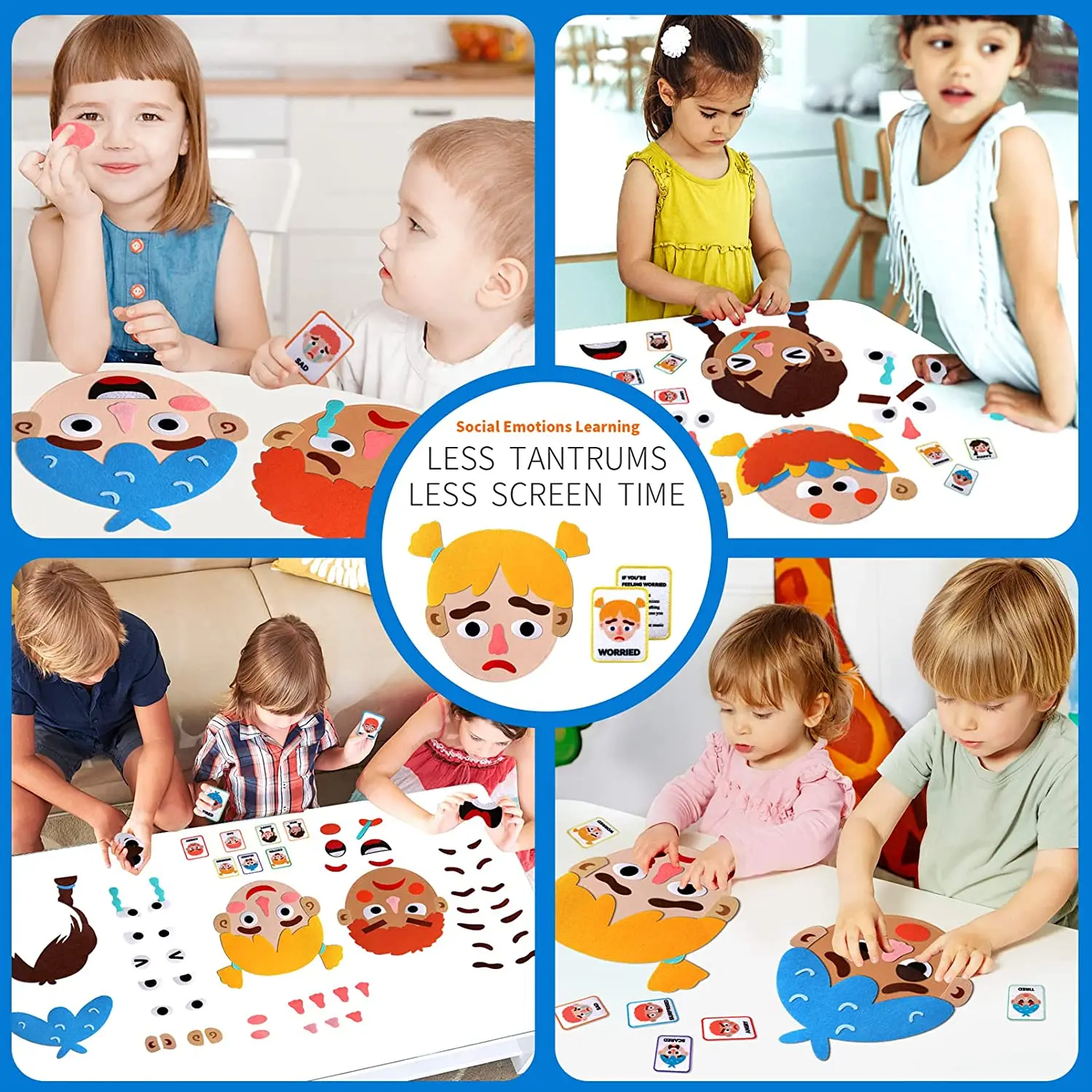 Kids Social Emotional Learning Busy Board with 9 Emotion Cards for Faces Games Preschool Learning Sensory Autism Therapy Toys