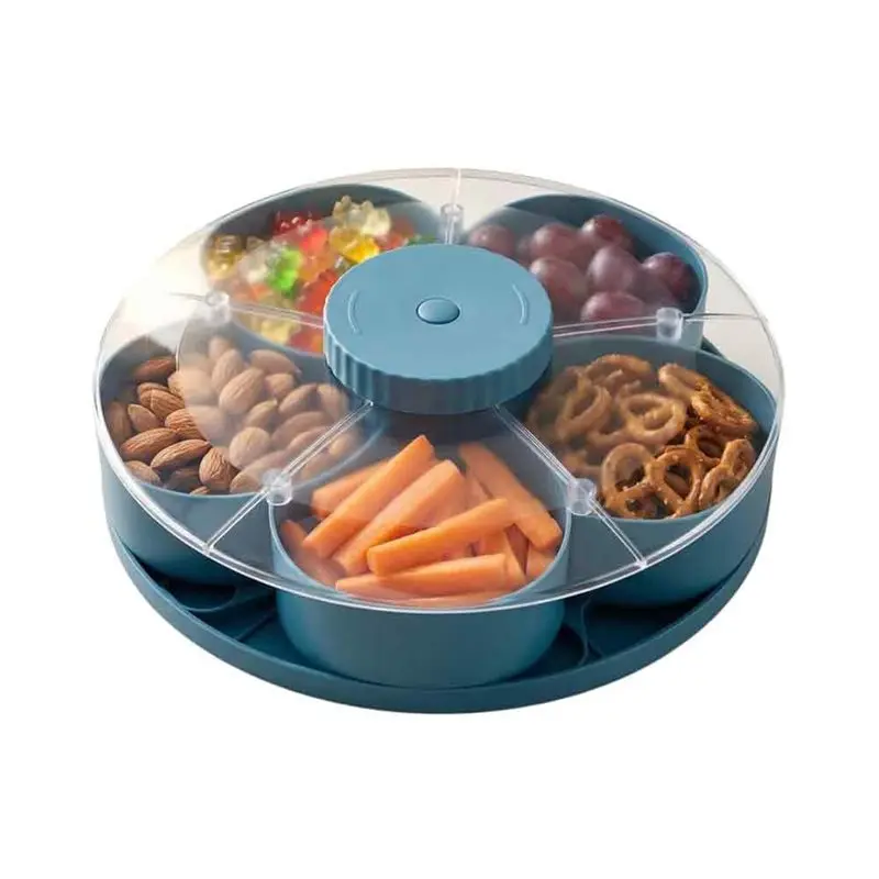 FAST-For Snacks, Dips& Party Appetizer Serving Tray-Rotating Divided Design Holds Fruits, Veggies