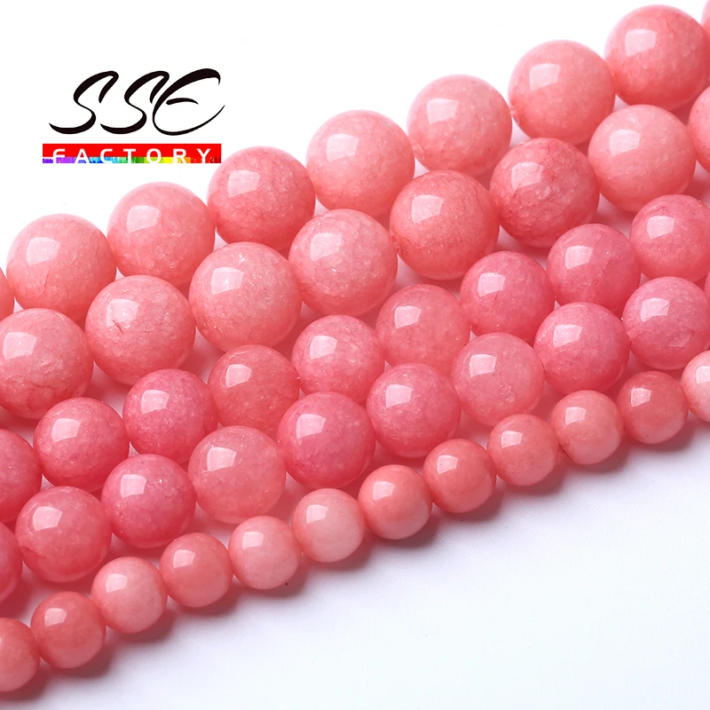 Natural Rhodonite Pink Jades Chalcedony Stone Beads for Jewelry Making Round Loose Spacers Beads Diy Bracelets 4 6 8 10 12mm 15