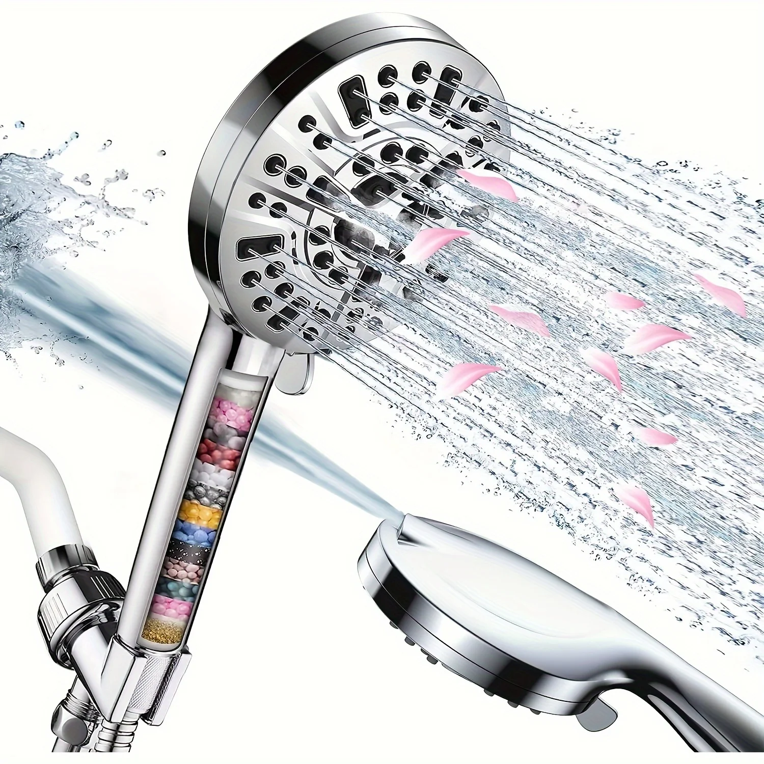 High Pressure Handheld Shower Head Set with 10 Spray Settings - Water Saving, Stainless Steel Hose & Holder - Perfect for Tubs, 